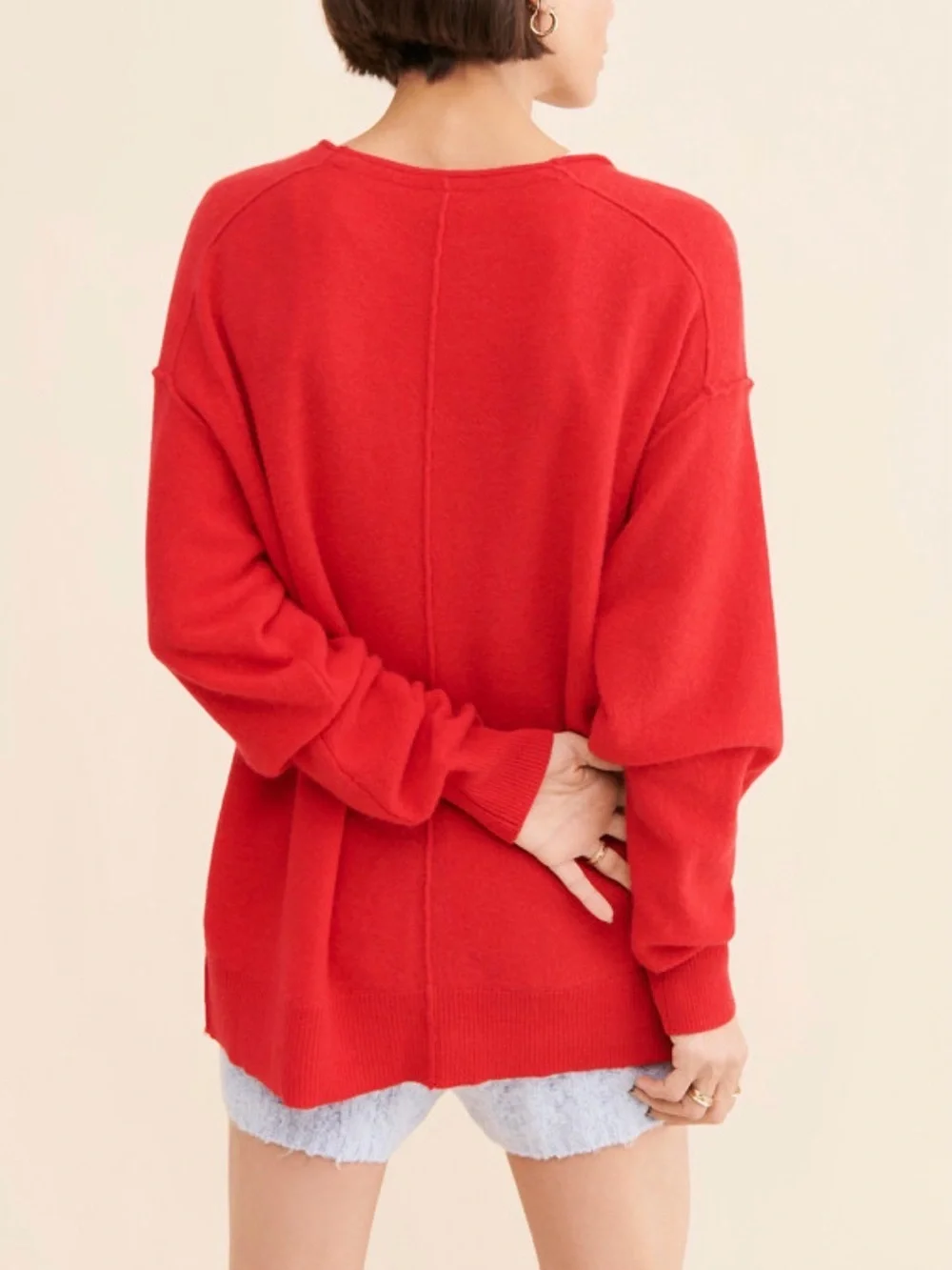 XS fits small oversized free people school boy cashmere cardigan v-neck red